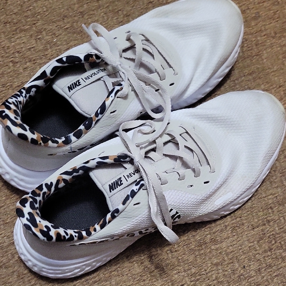Nike Women's White Sneakers with Leopard Accent